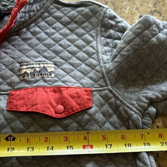Patagonia Snap Sweatshirt Pullover Gray Pink Cotton Quilted quarter zip sz small - Picture 8 of 11